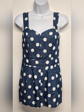 Monteau Los Angeles S Lightweight Denim Romper Polka Dots Pockets Pleats